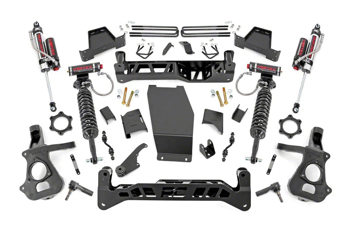 Rough Country Suspension 7-Inch Knuckle Suspension Lift Kit with Vertex Adjustable Coil-Overs and Vertex Reservoir Shocks (14-18 4WD Silverado 1500 w/ Stock Cast Steel Control Arms)