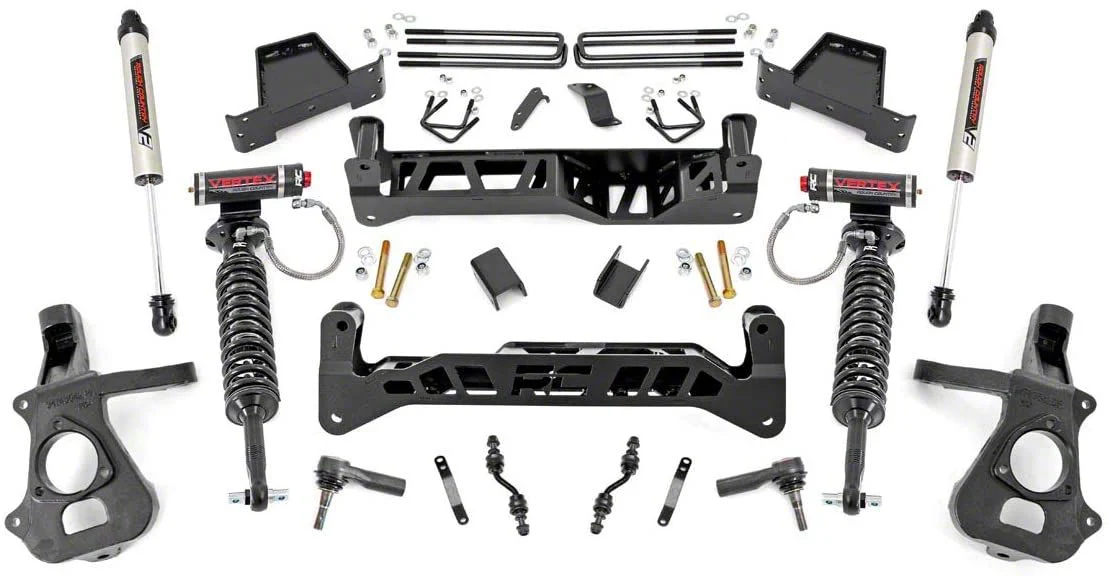 Rough Country Suspension 7-Inch Suspension Lift Kit with Vertex Adjustable Coil-Over and V2 Monotube Shocks (14-18 2WD Silverado 1500 w/ Stock Cast Steel Control Arms)