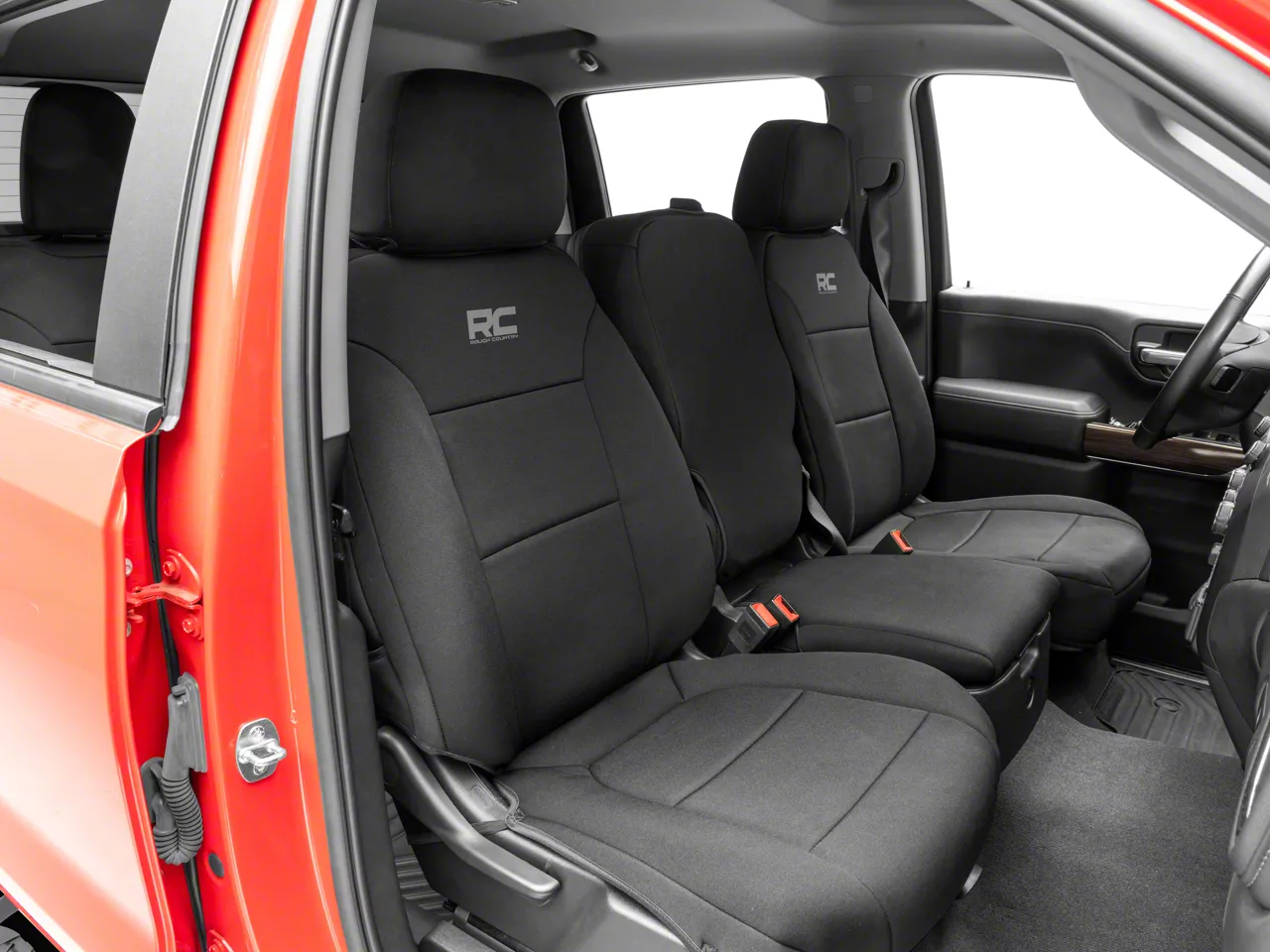 Rough Country Neoprene Front and Rear Seat Covers; Black (19-26 Silverado 1500 Crew Cab w/ Rear Cup Holder)