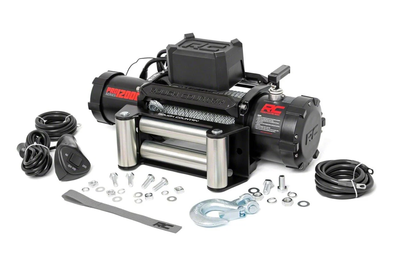 Rough Country PRO Series 12,000 lb. Winch with Steel Cable (Universal; Some Adaptation May Be Required)