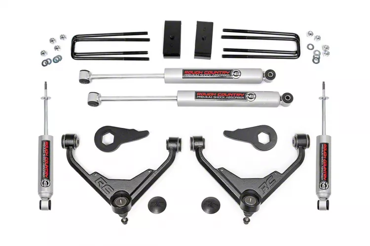 Rough Country Suspension 3-Inch Bolt-On Upper Control Arm Suspension Lift Kit with Premium N3 Shocks for FK or FF RPO Codes (07-10 Silverado 2500 HD)