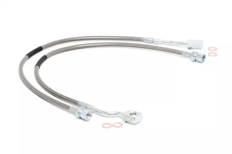 Rough Country Suspension Front Extended Stainless Steel Brake Lines for 5 to 7.50-Inch Lift (11-19 Silverado 2500 HD)