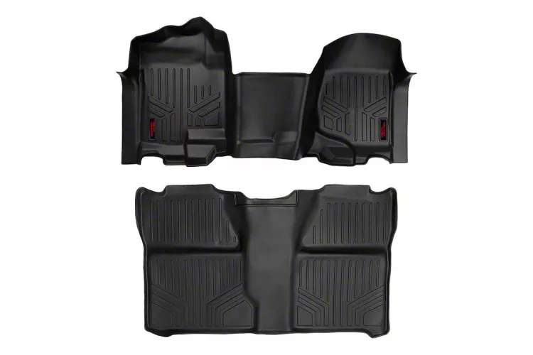 Rough Country Heavy Duty Front Over the Hump and Rear Floor Mats; Black (07-14 Silverado 2500 HD Crew Cab)