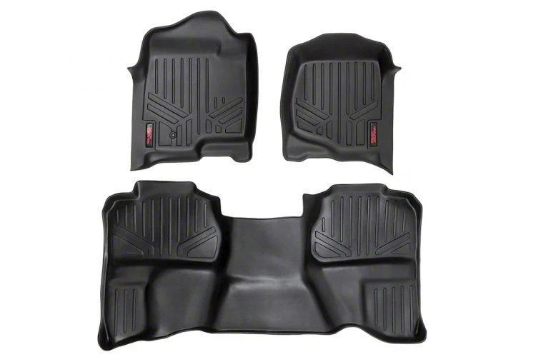 Rough Country Heavy Duty Front and Rear Floor Mats; Black (07-14 Silverado 2500 HD Extended Cab)