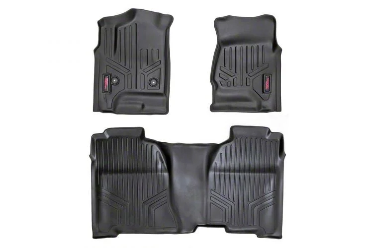 Rough Country Heavy Duty Front and Rear Floor Mats; Black (15-19 Silverado 2500 HD Crew Cab)