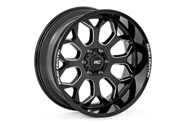 Rough Country 96 Series Gloss Black Milled 8-Lug Wheel; 22x10; -19mm Offset (07-10 Silverado 2500 HD)