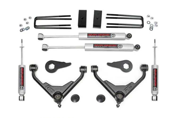 Rough Country Suspension 3-Inch Bolt-On Upper Control Arm Suspension Lift Kit with Premium N3 Shocks for FK or FF RPO Codes (07-10 Silverado 3500 HD SRW)