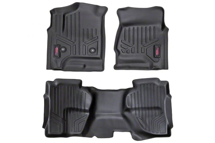 Rough Country Heavy Duty Front and Rear Floor Mats; Black (15-19 Silverado 3500 HD Double Cab)