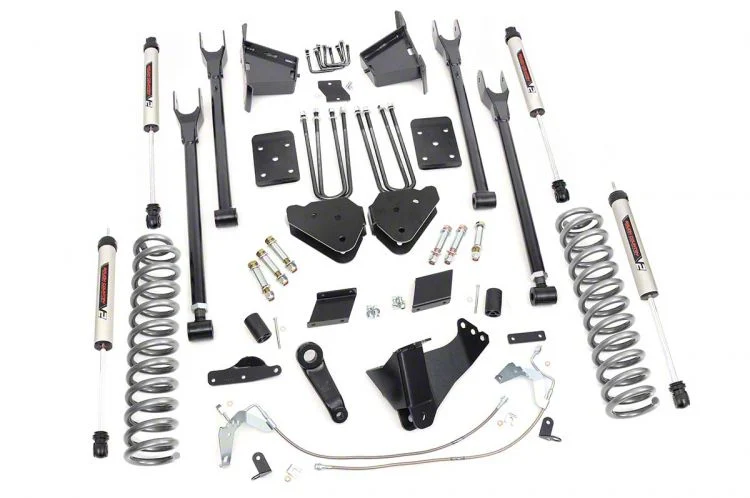 Rough Country Suspension 6-Inch 4-Link Suspension Lift Kit with V2 Monotube Shocks (15-16 4WD 6.7L Powerstroke F-250 Super Duty w/o Factory Overload Springs)