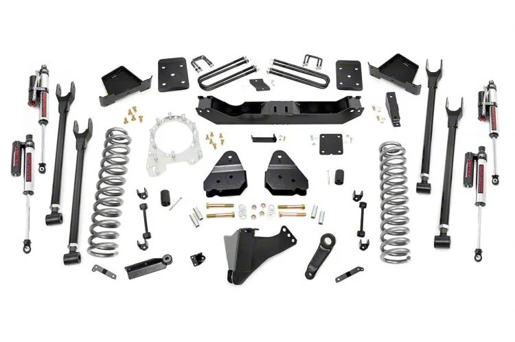 Rough Country Suspension 6-Inch 4-Link Suspension Lift Kit with Vertex Reservoir Shocks (17-22 4WD 6.7L Powerstroke F-250 Super Duty w/ 3.50-Inch Rear Axle & w/ Factory Overload Springs)