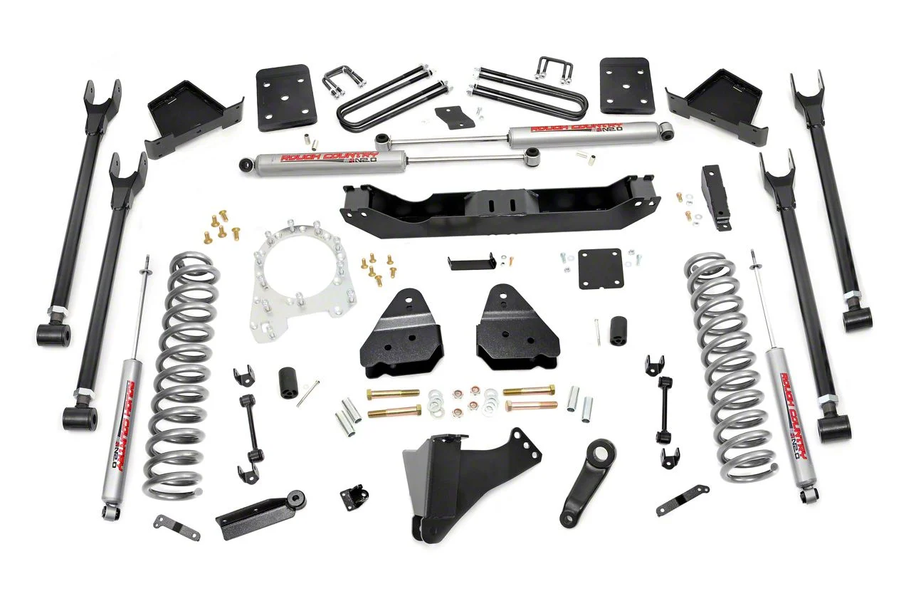 Rough Country Suspension 6-Inch 4-Link Suspension Lift Kit with Premium N3 Shocks (17-22 4WD 6.7L Powerstroke F-250 Super Duty w/ 4-Inch Rear Axle & w/o Factory Overload Springs)