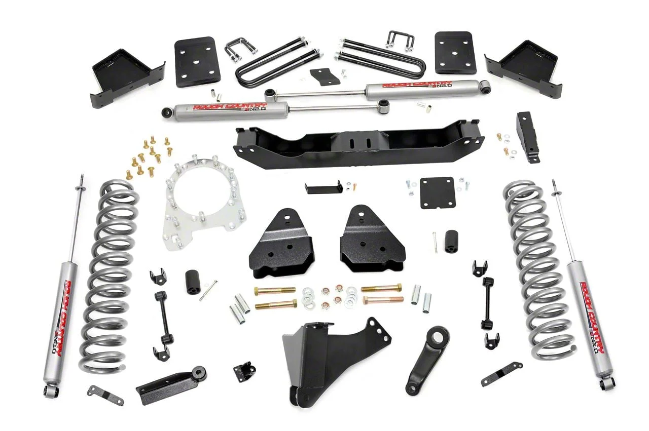 Rough Country Suspension 6-Inch Suspension Lift Kit with Premium N3 Shocks (17-22 4WD 6.7L Powerstroke F-250 Super Duty w/ 4-Inch Rear Axle & w/o Factory Overload Springs)