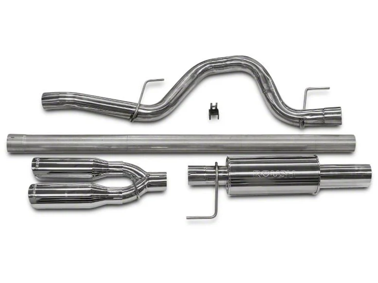 Roush Single Exhaust System with Polished Y-Pipe Tip; Rear Exit (11-14 6.2L F-150, Excluding Raptor)