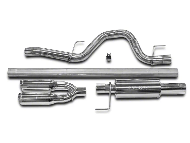 Roush Single Exhaust System with Polished Y-Pipe Tip; Rear Exit (11-14 3.5L EcoBoost F-150)