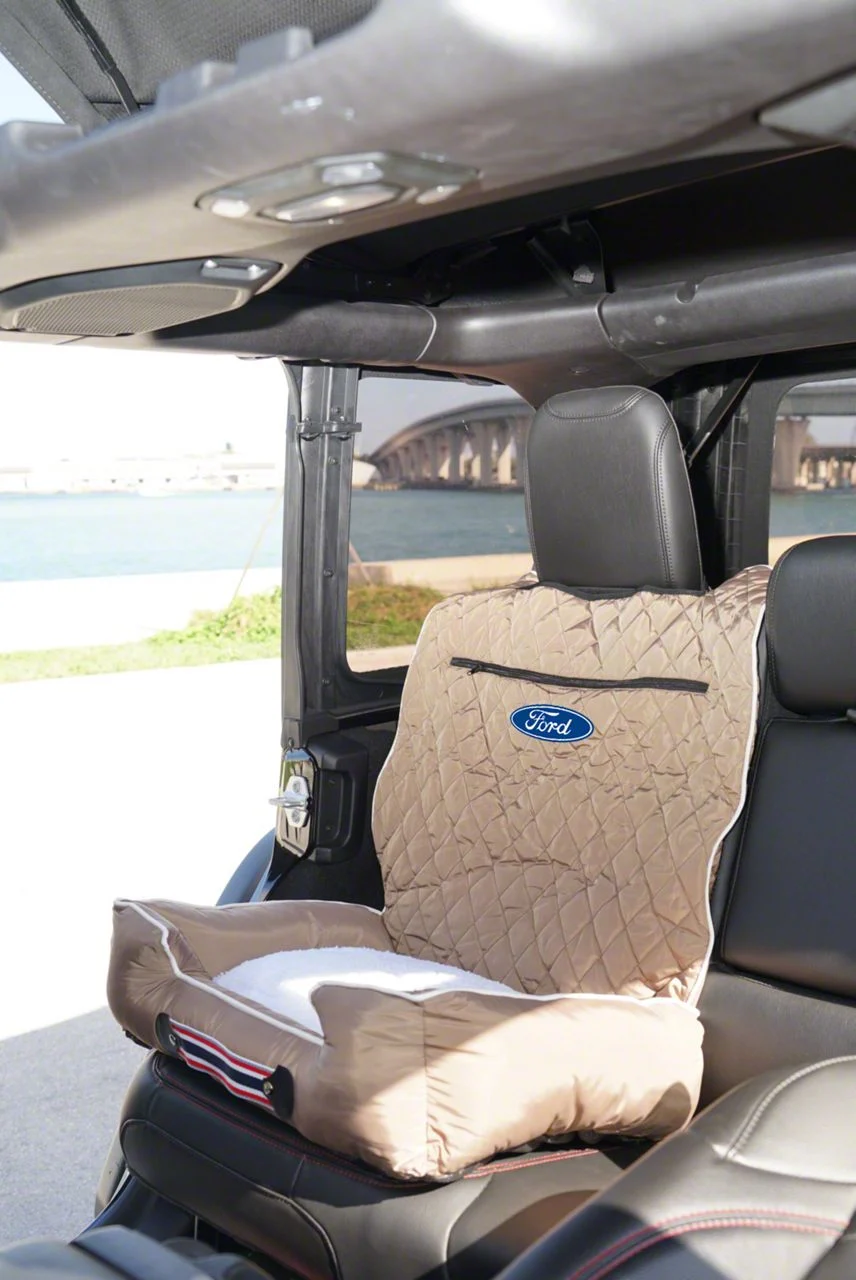 PetBed2Go Seat Cover with Ford Logo; Tan (Universal; Some Adaptation May Be Required)