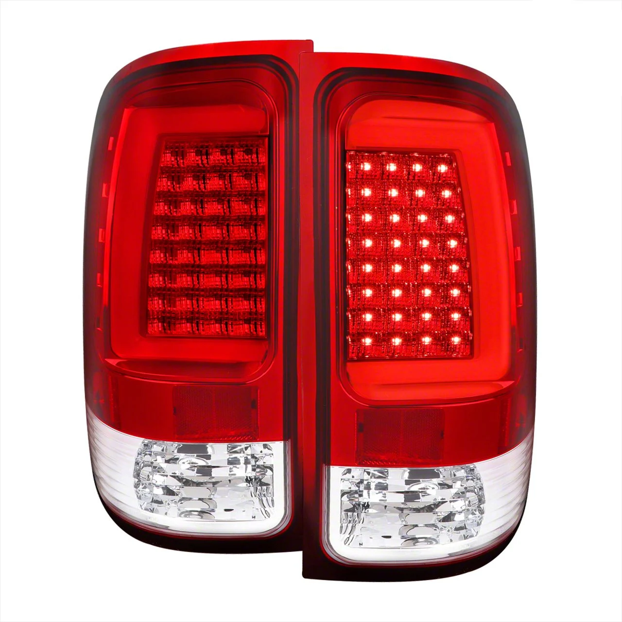 C-Bar LED Tail Lights; Chrome Housing; Red Clear Lens (07-13 Sierra 1500)