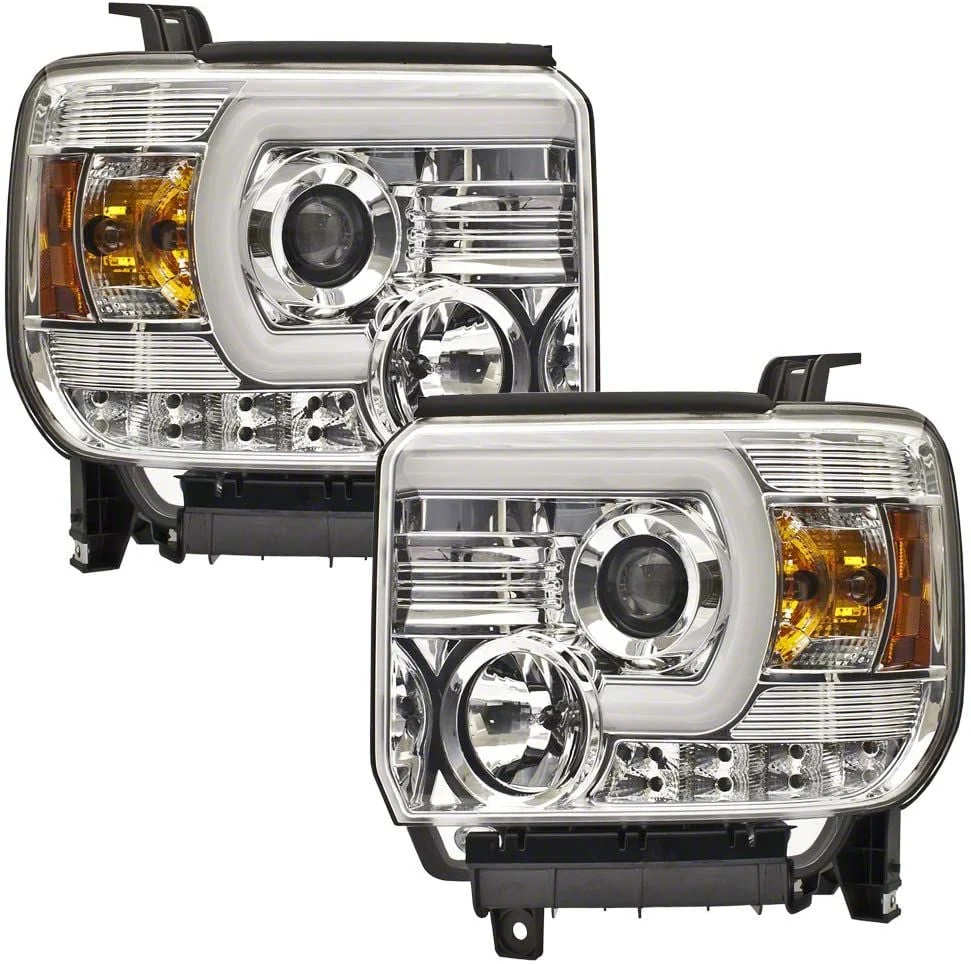 DRL Projector Headlights; Chrome Housing; Clear Lens (14-15 Sierra 1500)