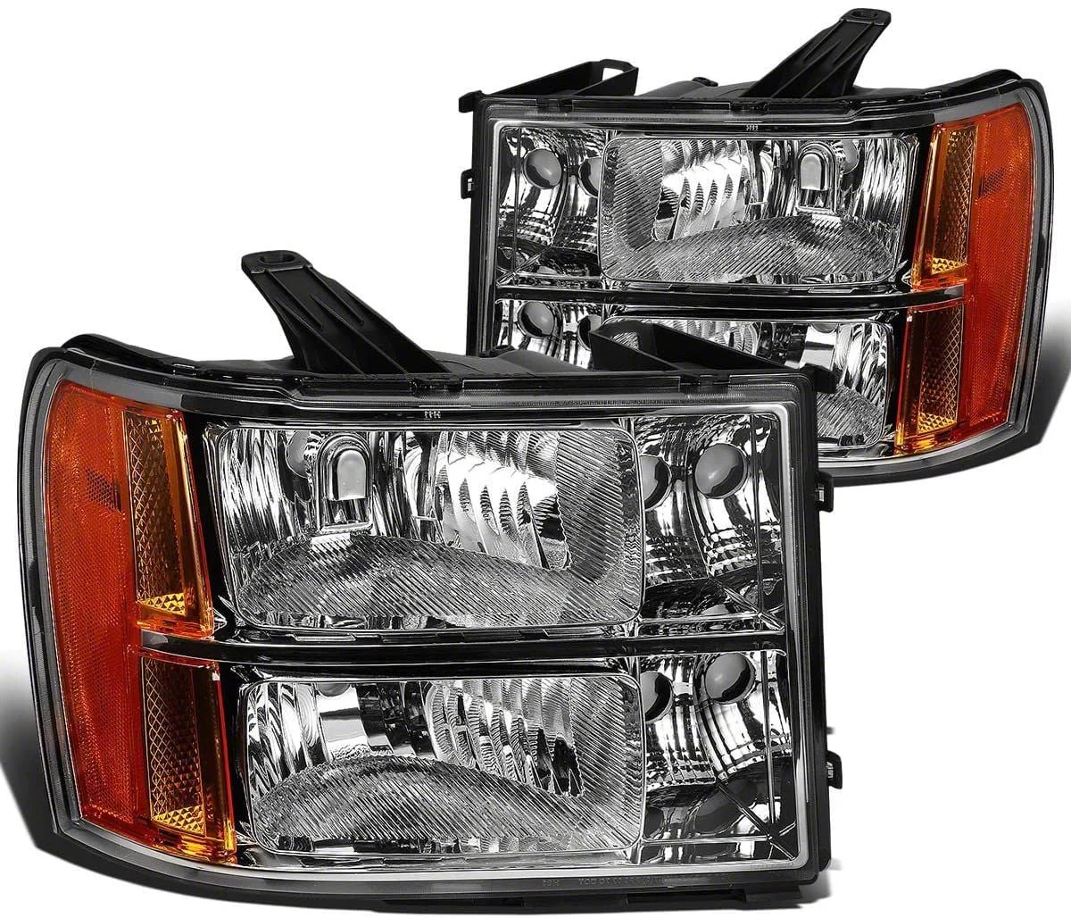 Headlights with Amber Corner Lights; Chrome Housing; Clear Lens (07-13 Sierra 1500)