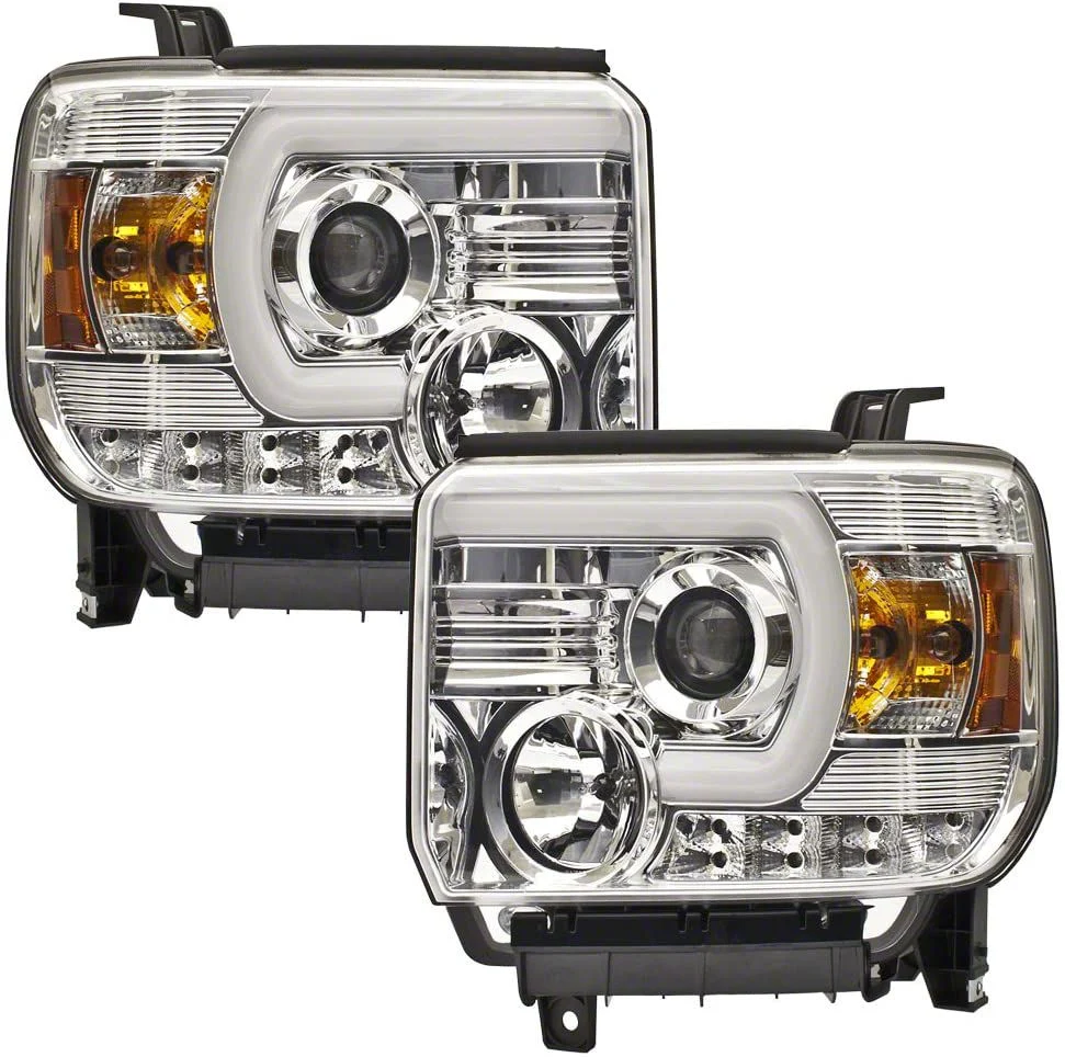 DRL Projector Headlights; Chrome Housing; Clear Lens (2015 Sierra 2500 HD)