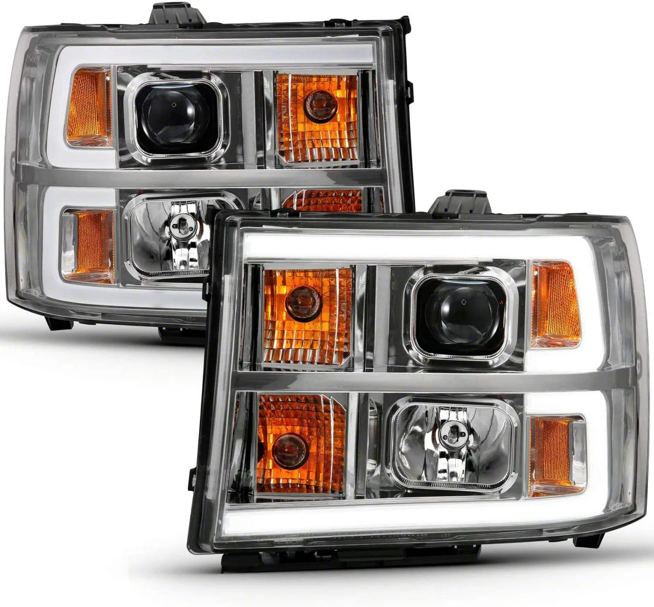 Plank Style Projector Headlights; Chrome Housing; Clear Lens (07-14 Sierra 2500 HD)