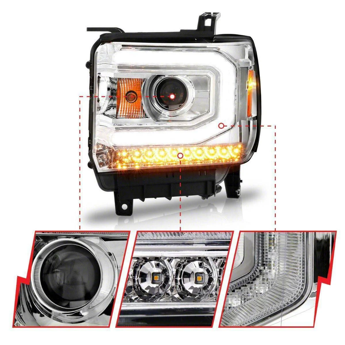 Plank Style Projector Headlights; Chrome Housing; Clear Lens (15-16 Sierra 2500 HD w/ Factory Halogen Headlights)