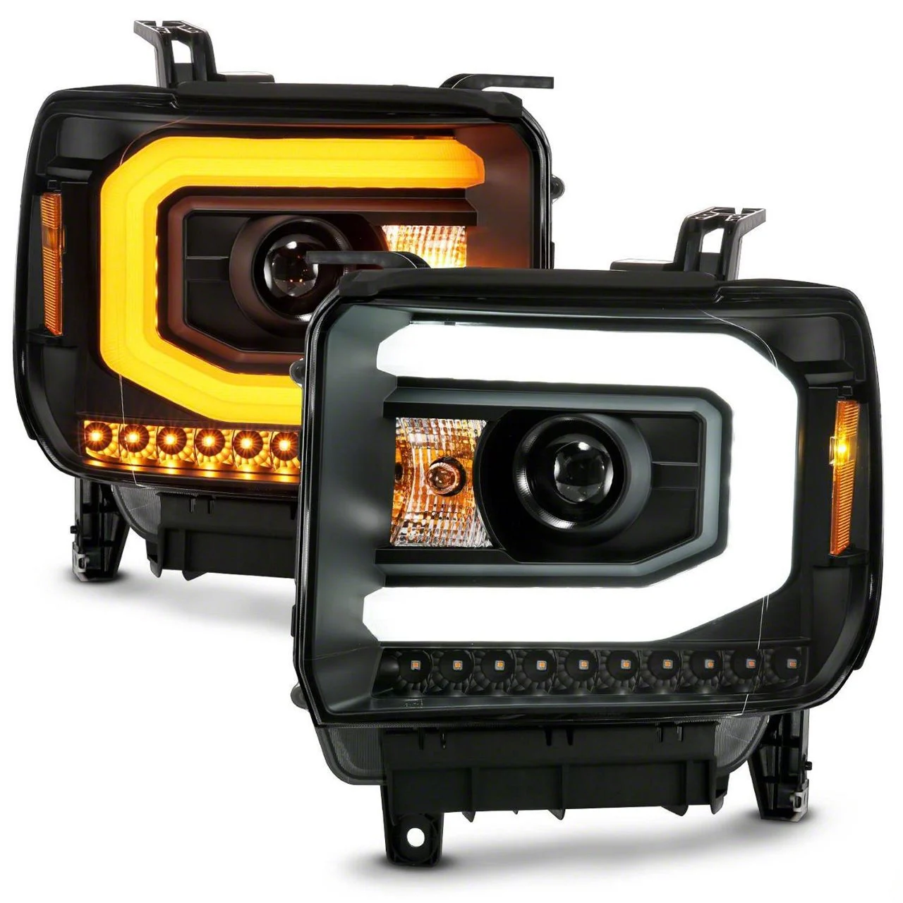 Plank Style Switchback Halo Projector Headlights; Black Housing; Clear Lens (15-16 Sierra 2500 HD w/ Factory Halogen Headlights)