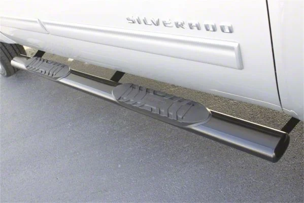 5-Inch Oval Straight Nerf Side Step Bars; Polished Stainless (07-19 Sierra 2500 HD Crew Cab)