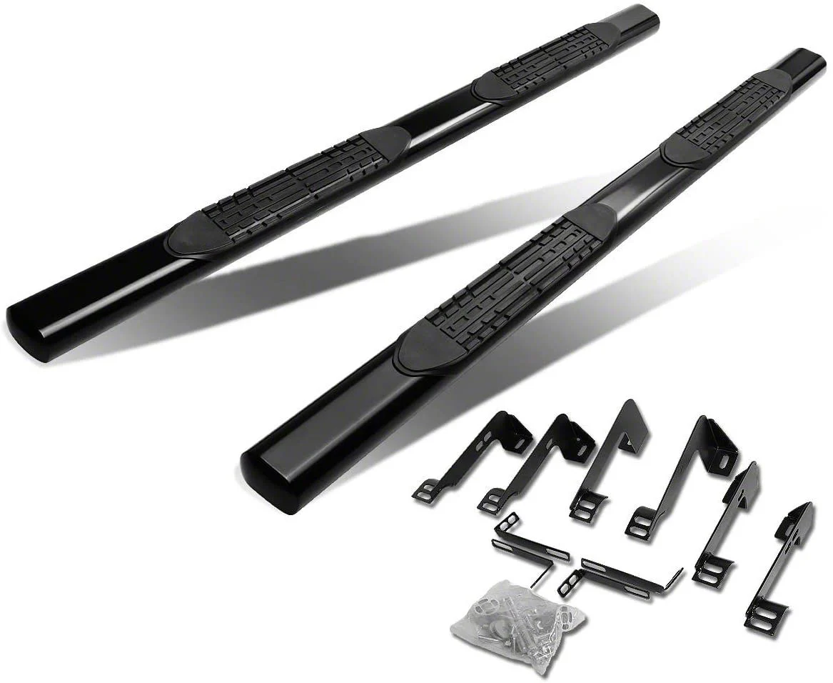 4-Inch Straight Nerf Side Step Bars; Black (04-13 Silverado 1500 Crew Cab)