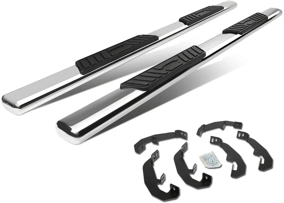 5-Inch Straight Nerf Side Step Bars; Stainless Steel (19-26 Silverado 1500 Crew Cab)