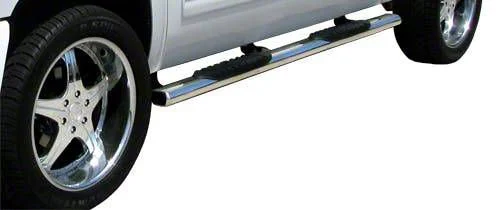 5-Inch Straight Oval Side Step Bars; Body Mount; Stainless Steel (04-18 Silverado 1500 Crew Cab)
