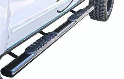 5-Inch Straight Oval Side Step Bars; Rocker Mount; Semi-Gloss Black (07-18 Silverado 1500 Crew Cab)