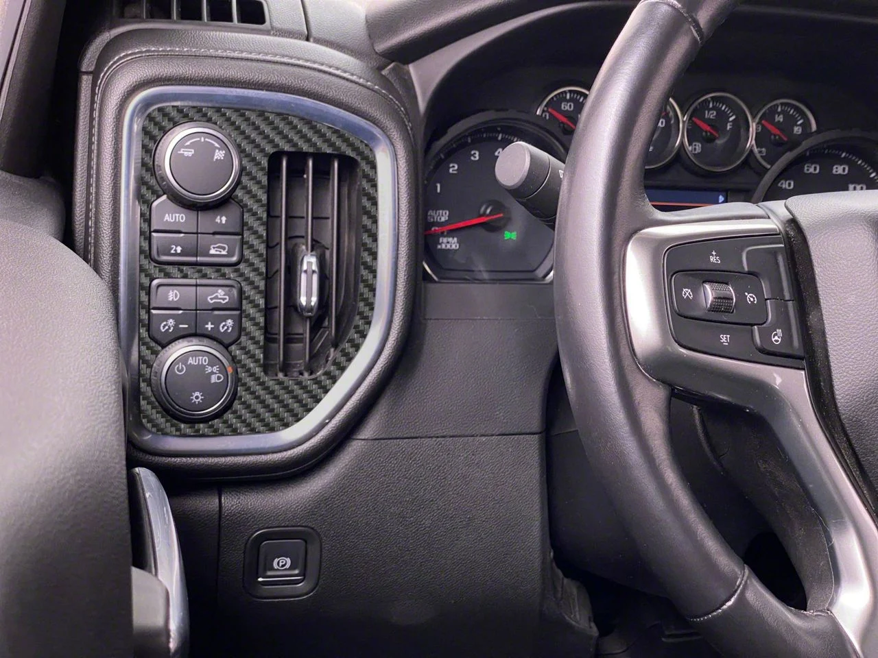 A/C Vent and Headlight Control Accent Trim; Raw Carbon Fiber (19-26 Silverado 1500)