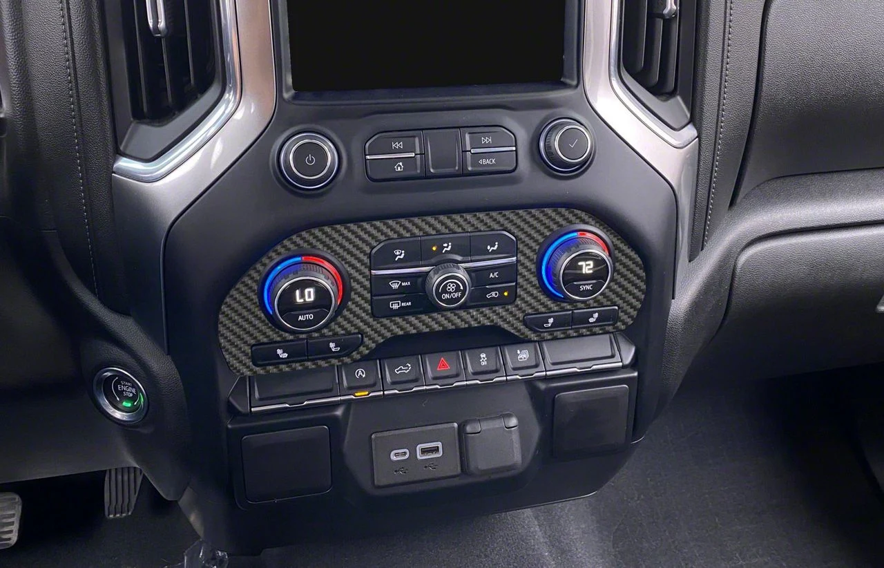 Center Dash Climate Control Accent Trim; Raw Carbon Fiber (19-26 Silverado 1500)