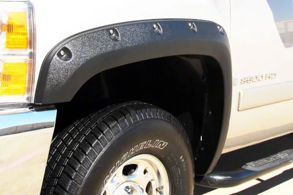 Elite Series Rivet Style Fender Flares; Front; Smooth Black (07-13 Silverado 1500)
