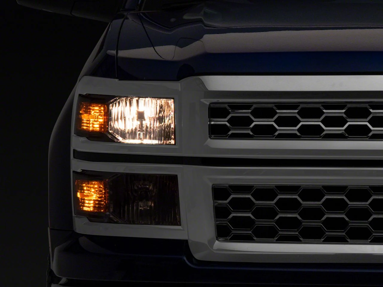 Headlights with Amber Corner Lights; Smoked Housing; Clear Lens (14-15 Silverado 1500)