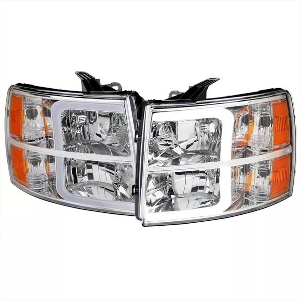 LED Bar Factory Style Headlights with Bumper Lights; Chrome Housing; Clear Lens (07-13 Silverado 1500)