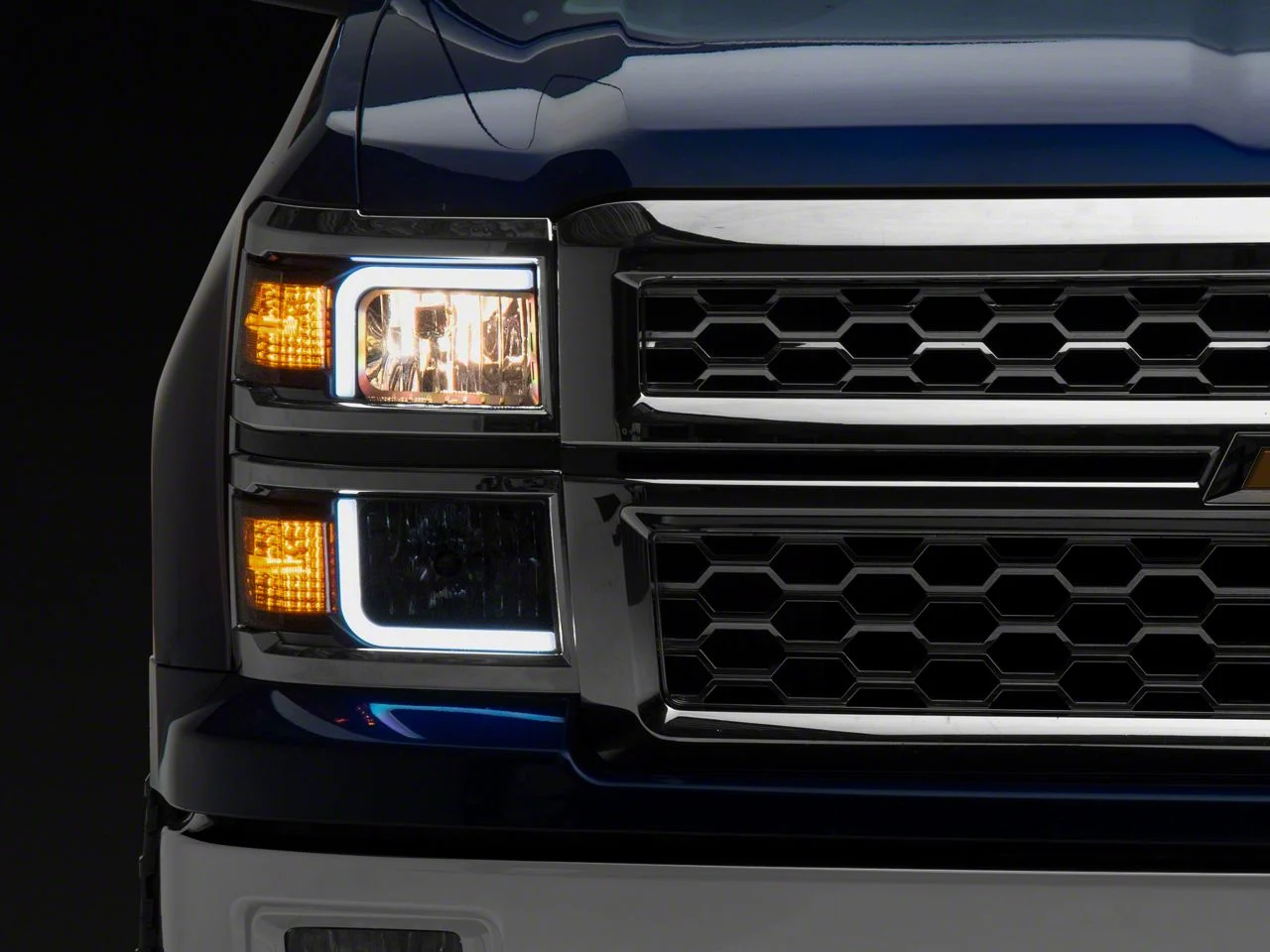 LED Bar Factory Style Headlights with Bumper Lights; Matte Black Housing; Clear Lens (14-15 Silverado 1500)