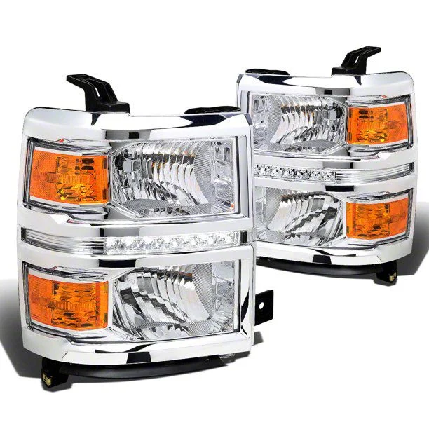 LED DRL Headlights with Amber Corner Lights; Chrome Housing; Clear Lens (14-15 Silverado 1500)