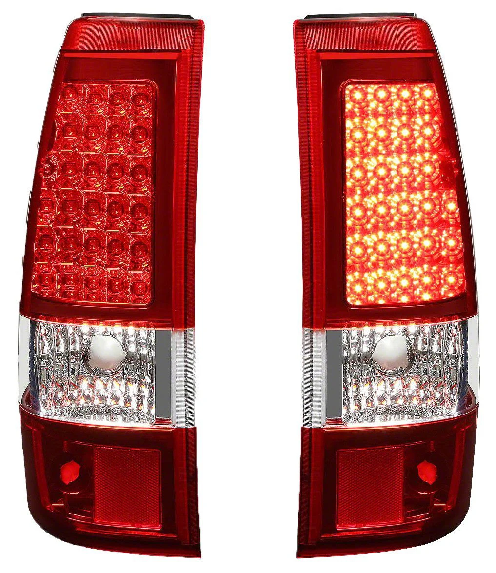 LED Tail Lights; Chrome Housing; Red Lens (03-06 Silverado 1500 Fleetside)