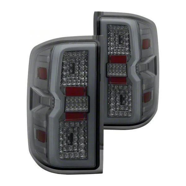 Light Bar LED Tail Lights; Chrome Housing; Smoked Lens (14-18 Silverado 1500 w/ Factory Halogen Tail Lights)