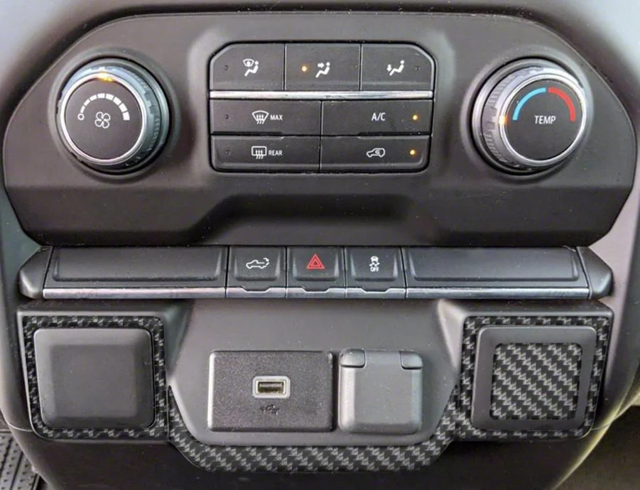 Lower Center Dash Accents; Matte Domed Carbon Fiber (19-21 Silverado; 2022 Silverado 1500 LTD)