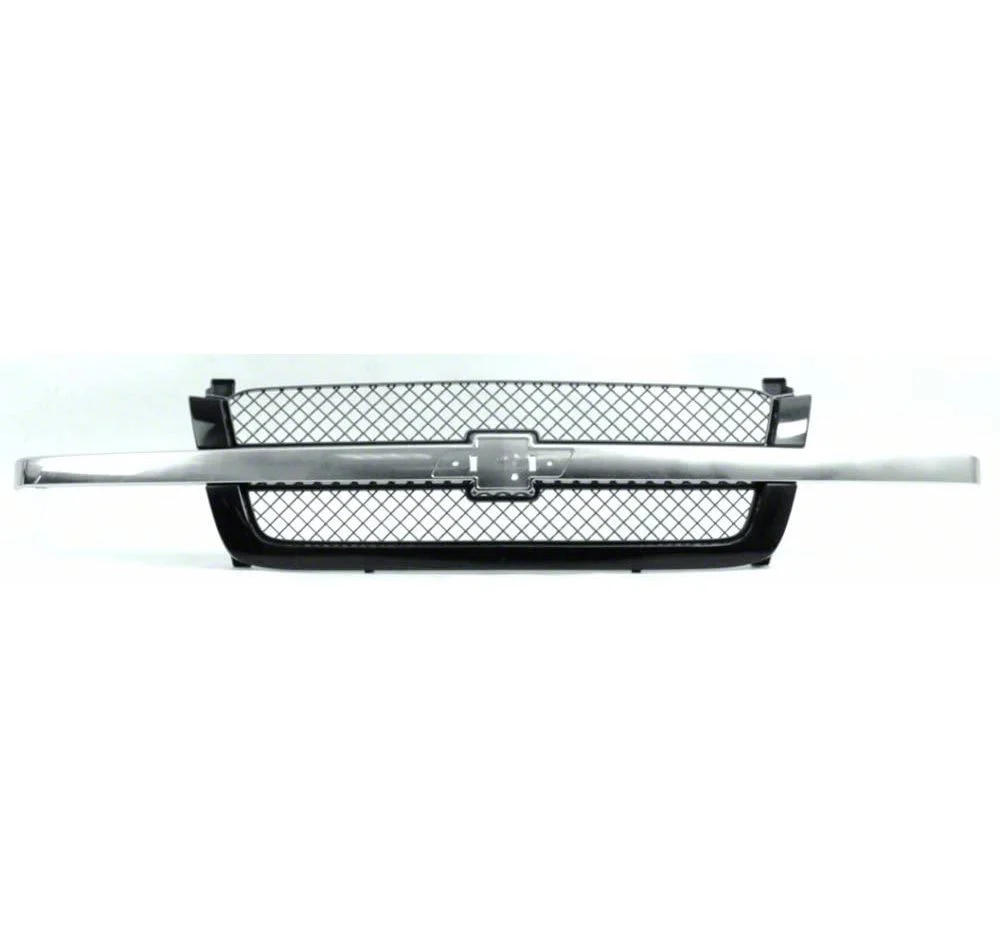 OE Style Upper Replacement Grille; Chrome/Gray (03-06 Silverado 1500)