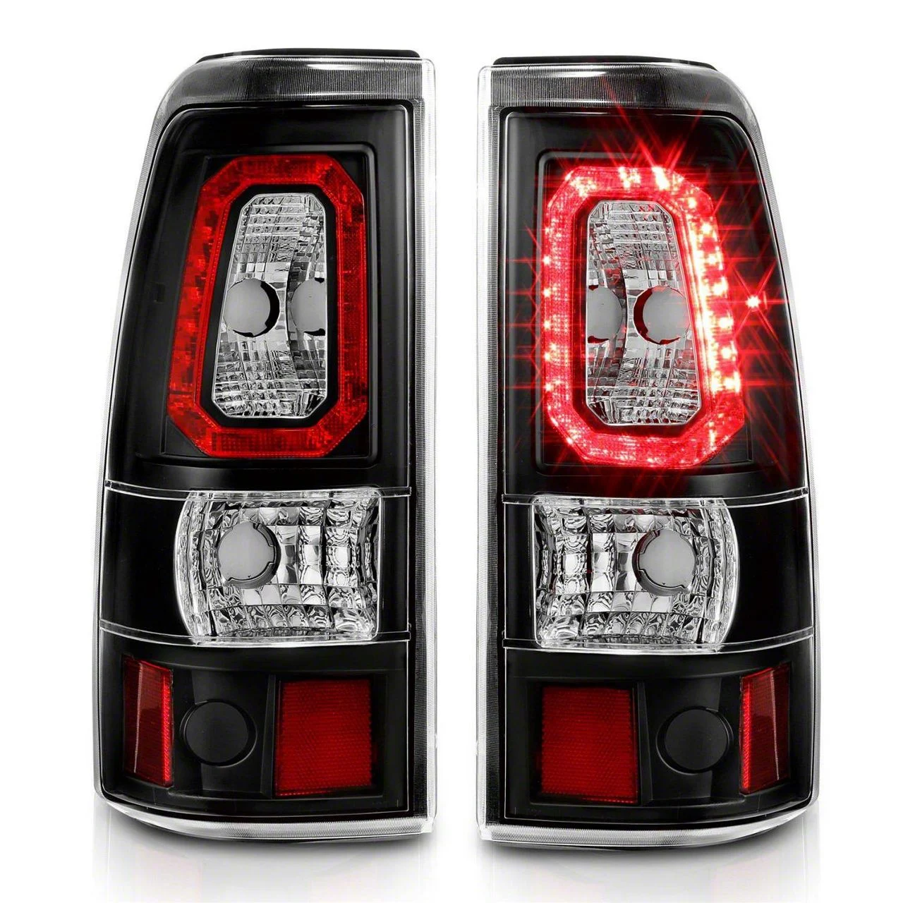 Plank Style LED Tail Lights; Black Housing; Clear Lens (03-06 Silverado 1500 Fleetside)