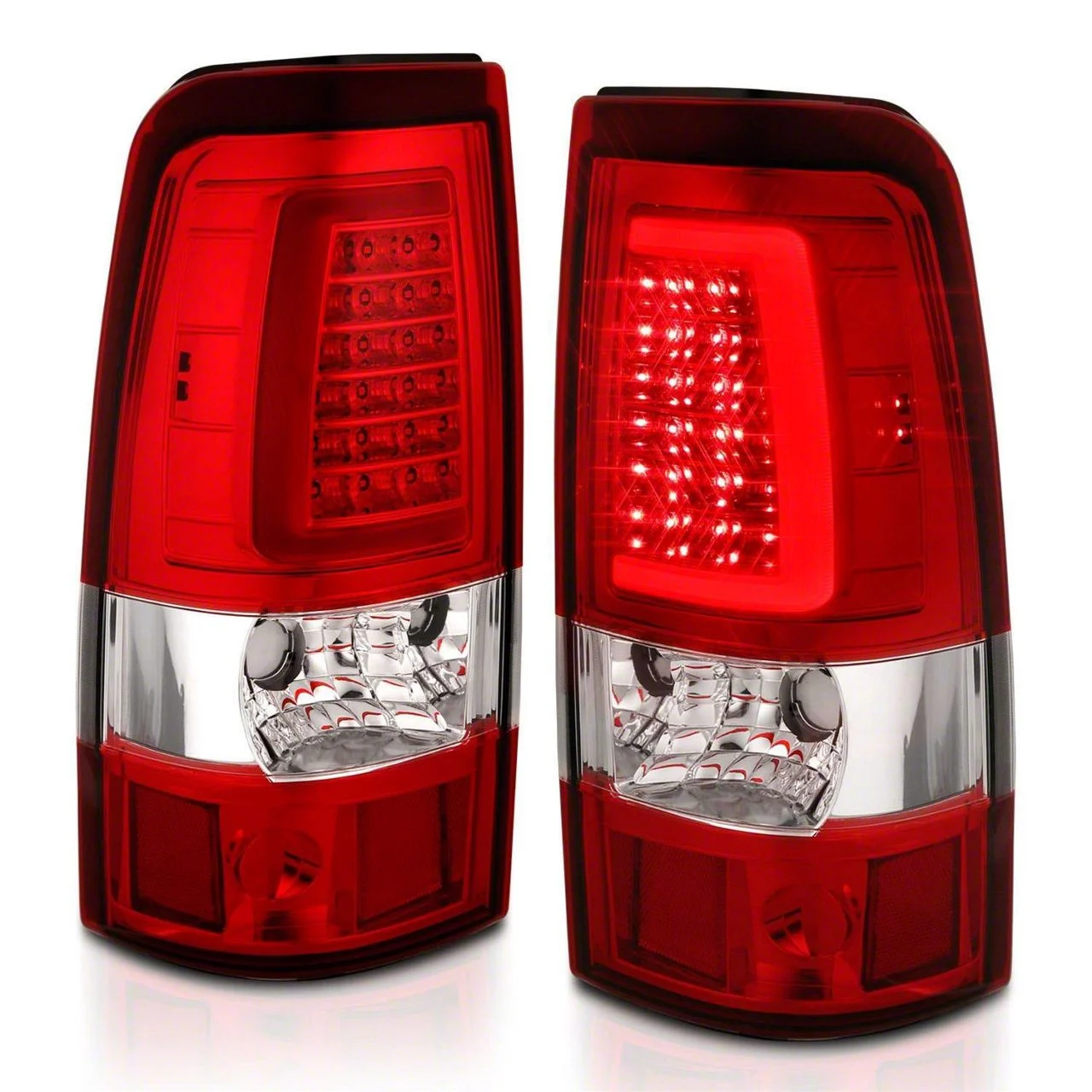 Plank Style LED Tail Lights; Chrome Housing; Red Lens (03-06 Silverado 1500 Fleetside)
