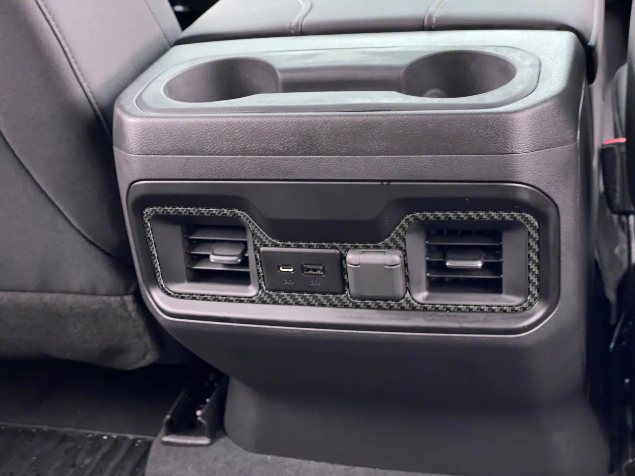 Rear USB Accent Trim; Domed Carbon Fiber (19-26 Silverado 1500)