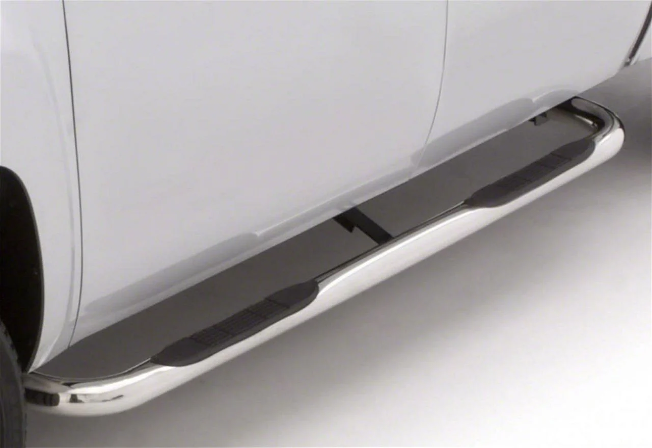 3-Inch Round Bent Nerf Side Step Bars; Polished Stainless (07-18 Silverado 1500 Crew Cab)