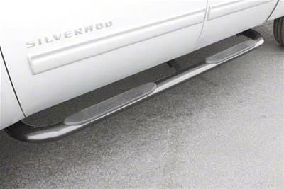 4-Inch Oval Bent Nerf Side Step Bars; Polished Stainless (04-13 Silverado 1500 Crew Cab)