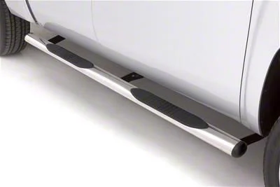 4-Inch Oval Straight Nerf Side Step Bars; Polished Stainless (07-18 Silverado 1500 Crew Cab)