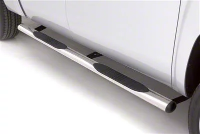 4-Inch Oval Straight Nerf Side Step Bars; Polished Stainless (01-13 Silverado 1500 Extended Cab)