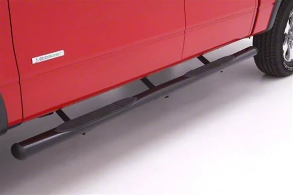 4-Inch Oval Straight Nerf Side Step Bars; Black (19-26 Silverado 1500 Crew Cab)